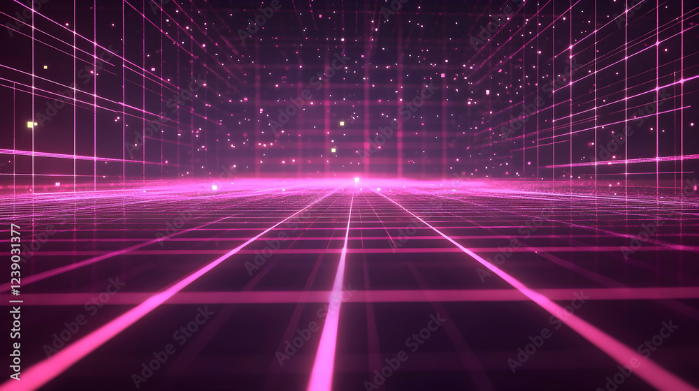 Canvas Prints a 3d wireframe grid in neon pink and deep space black