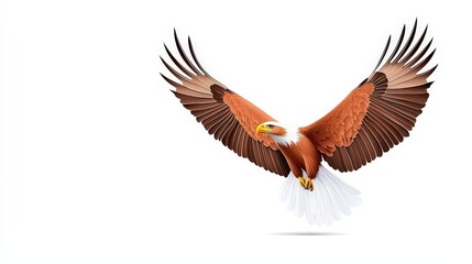 Obraz premium Majestic Eagle Spreading Wings in Mid-Flight Against Clean White Background