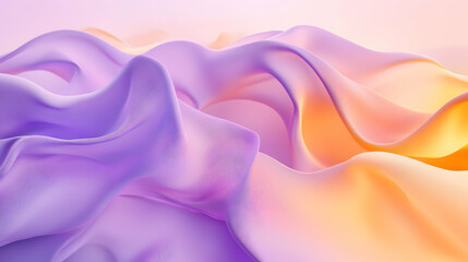 Obraz premium A dreamy 3D abstract wavy background with a gradient of lavender and pale yellow, featuring floating, translucent shapes
