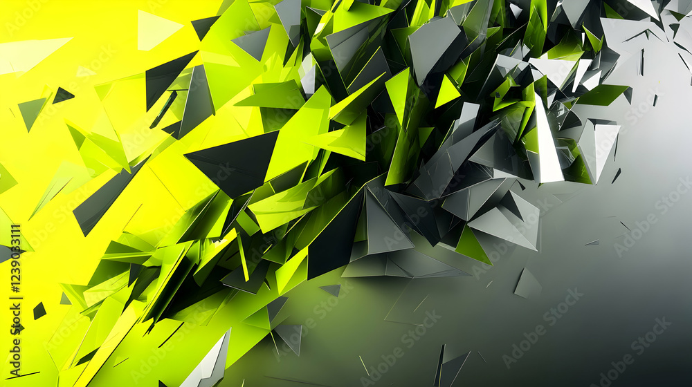 Wall mural a dynamic 3d abstract artwork with a gradient of neon green and charcoal gray, highlighting sharp, a