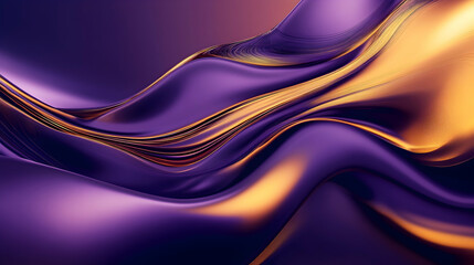 Obraz premium A dynamic 3D abstract composition with a gradient of deep purple and gold, showcasing fluid, wave-like forms