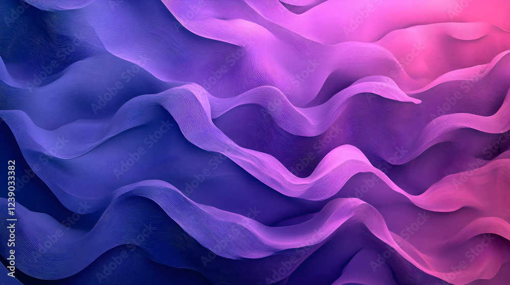 Wall mural a dynamic 3d abstract wave design with a gradient of magenta and indigo, showcasing textured, layere