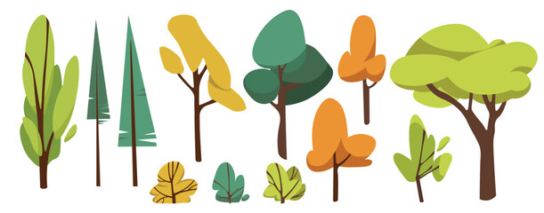 Forest and park trees for nature design collection. Vector tree set 