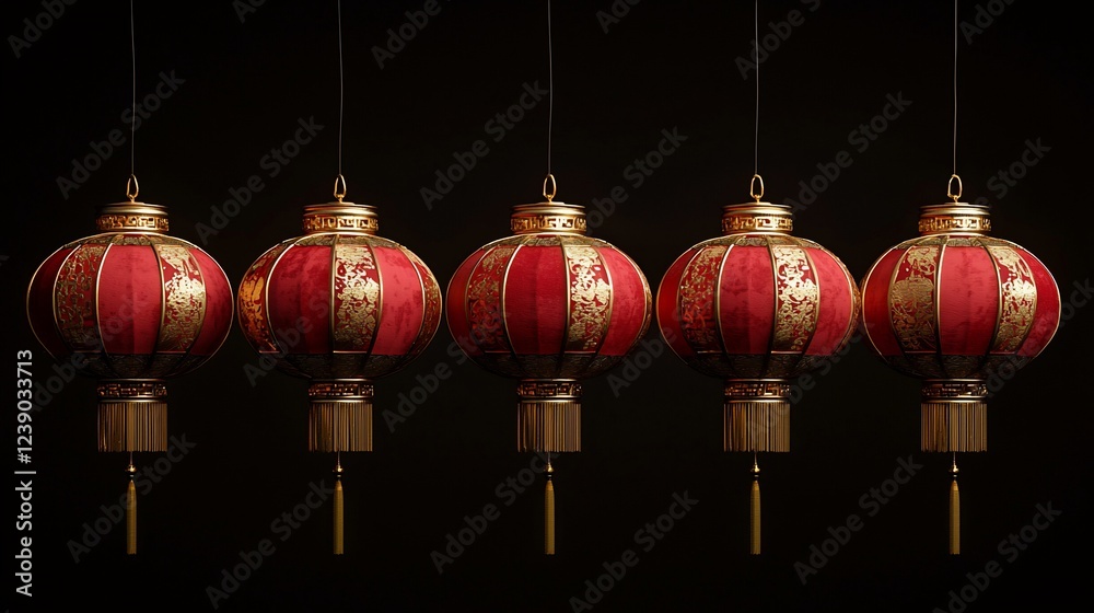 Canvas Prints Red Chinese lanterns hanging, dark background, celebration