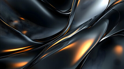 A futuristic 3D abstract artwork with a dark gray background, highlighted by a subtle light gradient and sleek, metallic textures