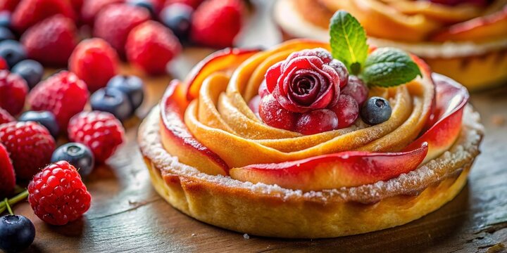 Luscious Roseira Pastry: Close-up of Delicate Rose-Shaped Cake with Fresh Berries