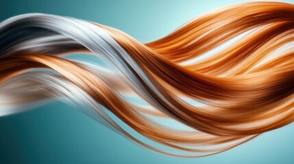 An artistic representation of dynamic hair flow, blending rich orange and soft white tones against a gentle blue background, highlighting movement and elegance.