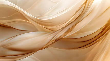 A luxurious abstract background in soft beige, sepia, and mocha mousse tones, featuring flowing silk satin fabric with delicate drapery folds and subtle shimmering highlights