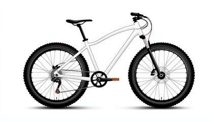 Fototapeta premium Minimalist Mountain Bike Design with Black Tires and White Frame on a Clean White Background