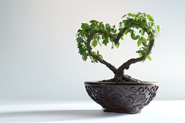 Heart Shaped Bonsai Tree In Ornate Pot