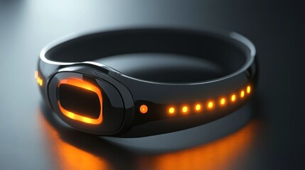 Futuristic Black Smart Ring with Orange Lights