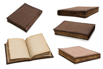 An open empty old notebook isolated on a white background.