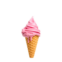 Enticing Soft Serve Ice Cream with Swirl of Pink and White in Waffle Cone