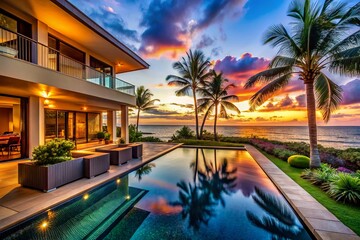 Obraz premium Luxurious Kahala Resort Architecture: Breathtaking Oceanfront Villa Design
