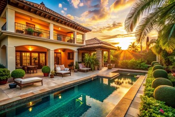Luxurious Mediterranean Villa Exterior Candid Shot: Sun-Drenched Terrace & Pool