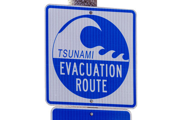 Tsunami Evacuation Route sign, isolated on white or transparent background 
