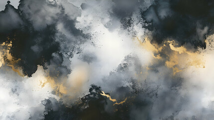 Fototapeta premium Abstract ink wash in storm gray and pale gold, moody and atmospheric