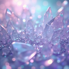 Background that resembles abstract crystal structures with transparent edges, shine and a three-dimensional effect. Use iridescent colors: purple, turquoise, silver. A feeling of futuristic purity.