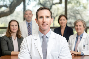 Fototapeta premium Indoor portrait of healthcare professionals collaborating in medical office