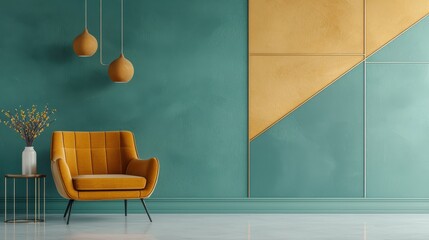 Cozy Modern Living Room with Stylish Yellow Chair and Green Wall