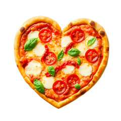 Heart-Shaped Pizza with Tomatoes, Cheese, and Fresh Basil