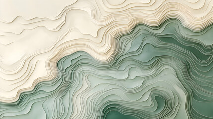 Fototapeta premium Abstract topographic lines in sage and parchment, earthy and precise