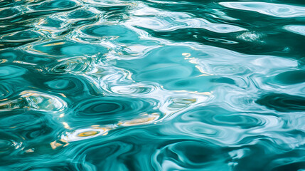 Abstract water ripples in lagoon turquoise and mercury, reflective and calm