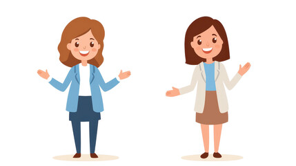 Fototapeta premium Two smiling businesswomen with open arms wearing professional outfits
