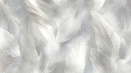 Fototapeta premium Ethereal feather patterns in dove gray and pearl, delicate and soft