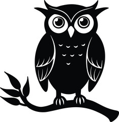 Owl silhouette illustration in isolated white background. owl silhouette icon. Black and white vector image of a owl