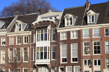 Amsterdam Amstel Brick House Facades Close Up, Netherlands