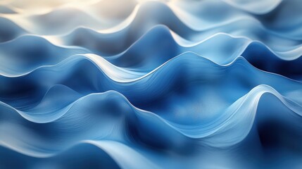 Obraz premium Abstract Fluid Blue Sculpture Wavy Ribbons Smooth Curves Glossy Textile Background