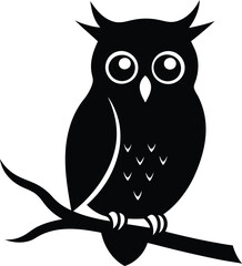 Owl silhouette illustration in isolated white background. owl silhouette icon. Black and white vector image of a owl