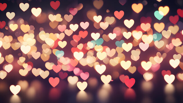  Love symbol heart shpaes in  colorful bokeh lights, concept for Valentine's Day, wedding etc. AI generated image
