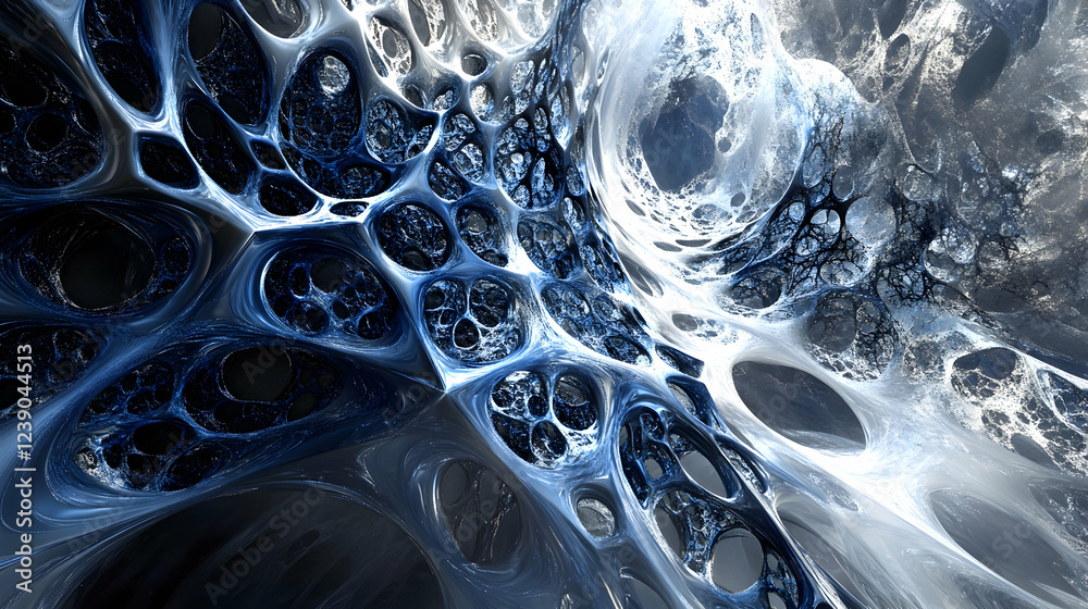 Wall mural fractal 3d patterns in electric indigo and silver, futuristic and sharp