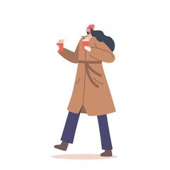 Woman Holding Cups with Hot Chocolate or Cocoa Beverage with Straw and Sprinkles Isolated on White Background