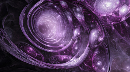 Geometric fractals in quasar purple and cosmic gray, infinite and hypnotic