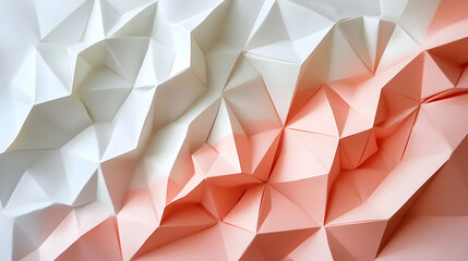 Geometric origami folds in coral and snow white, crisp and clean