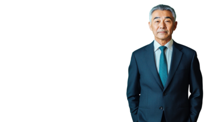 Confident senior businessman posing on transparent background