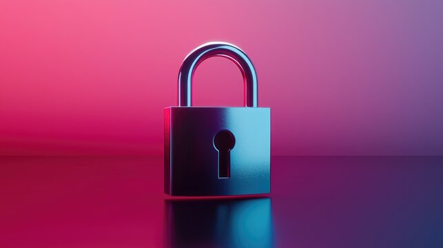 Cybersecurity with Padlock in Neon Light