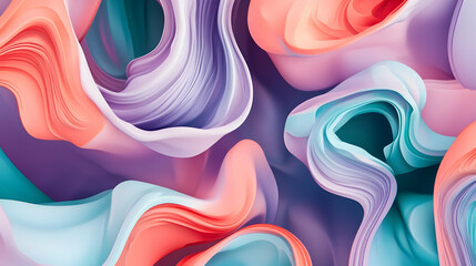 Swirling, multicolored 3D lines in turquoise, coral, and violet dance playfully, forming a fluid and lively pattern