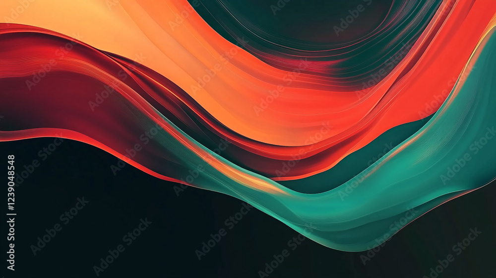 Aufkleber abstract red and teal flowing lines against a dark background, creating a smooth, dynamic, and moder
