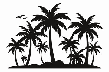 Tropical Palm Tree Silhouette Art, silhouette palm tree vector  illustration for t-shirt design 