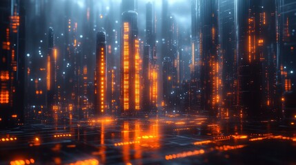 Fototapeta premium Futuristic Financial Data Visualization Cyberpunk Graph Chart Report Analysis Marketing Research Technology
