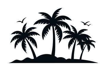 Tropical Palm Tree Silhouette Art, silhouette palm tree vector  illustration for t-shirt design 