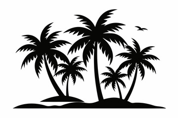 Tropical Palm Tree Silhouette Art, silhouette palm tree vector  illustration for t-shirt design 