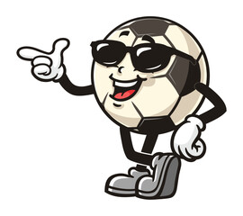 Cartoon mascot character of Football or Soccer ball wearing sunglasses
