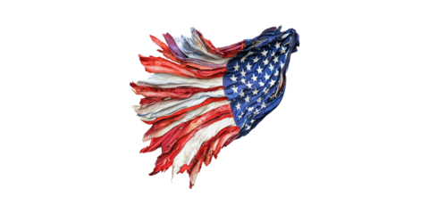Tattered american flag isolated on transparent background
