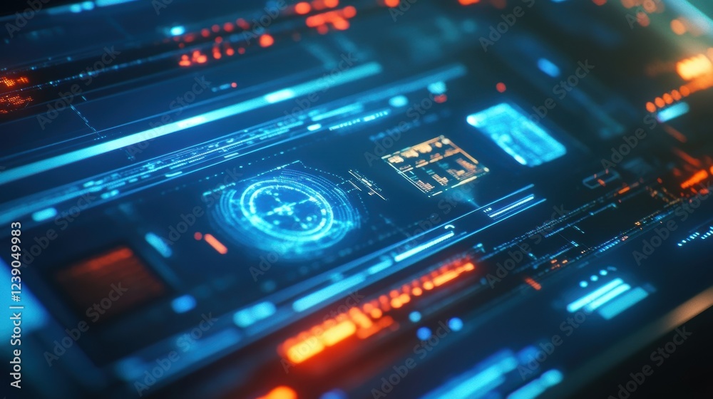 Poster futuristic head up display - hud - interface showing data analysis, processing information and innov