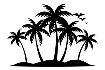 Tropical Palm Tree Silhouette Art, silhouette palm tree vector  illustration for t-shirt design 